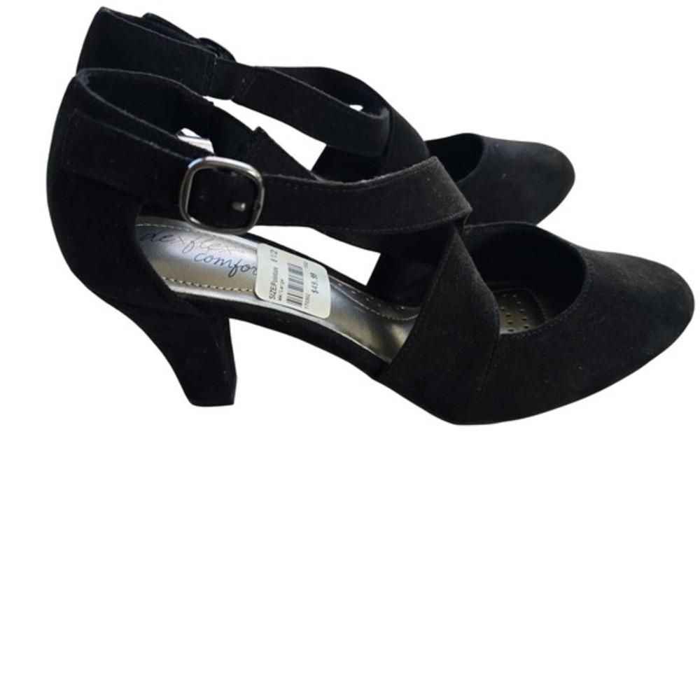 🆕️ Dexflex Comfort Black Suede Ankle Strap Women's Size 6.5 Block Heel Pumps - Picture 8 of 16